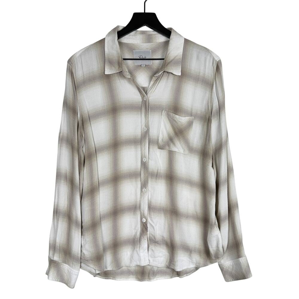 Rails Hunter Plaid Button Down Shirt in Dove Pearl White Rayon - L
